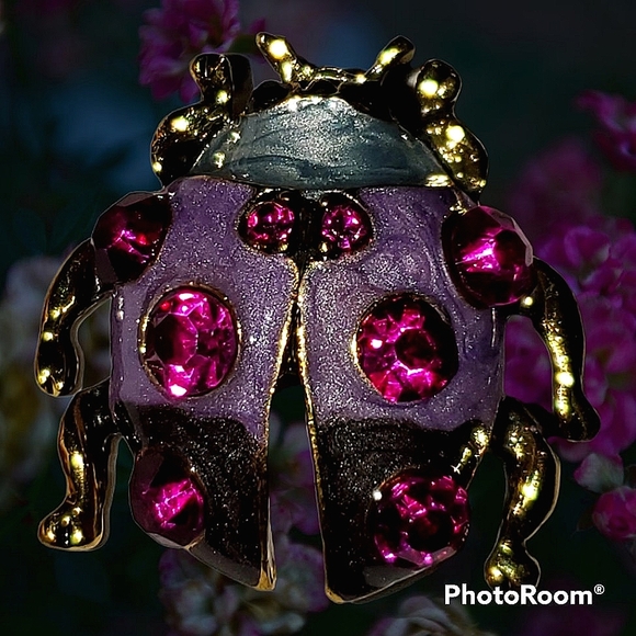 Enamel & rhinestone multicolor ladybug brooch. - Picture 4 of 6